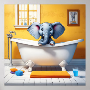 Affiche Eléphant dans le bain