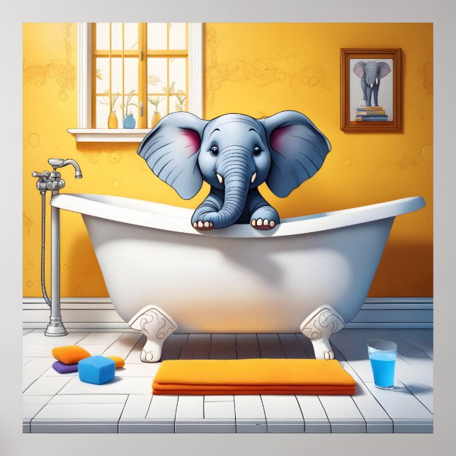 Affiche Eléphant dans le bain (Devant)