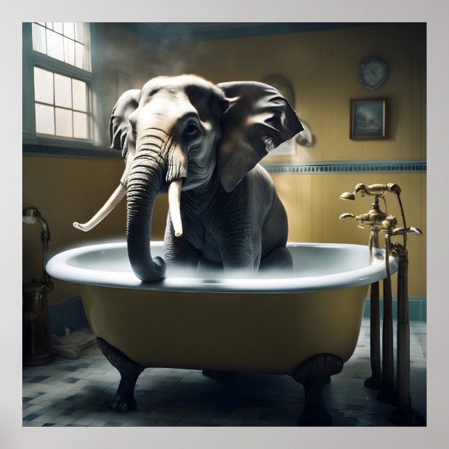 Affiche Eléphant dans le bain (Devant)