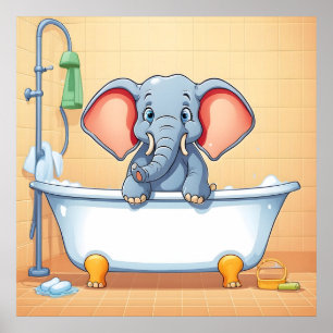 Affiche Eléphant dans le bain