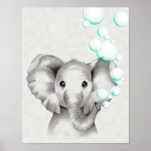 Affiche Éléphant de 11x14 soufflant des bulles de son trom