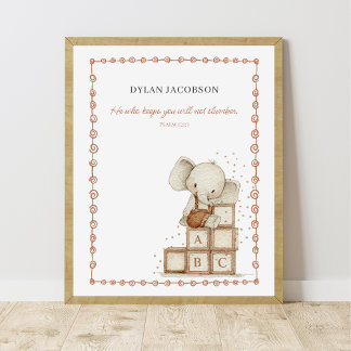 Affiche Éléphant de bébé aquarelle personnalisable sur blo