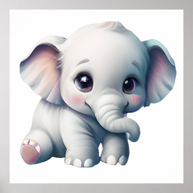 Affiche Éléphant de bébé mignon adorable kawaii (Devant)