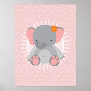 Affiche Éléphant de bébé mignon rose gris