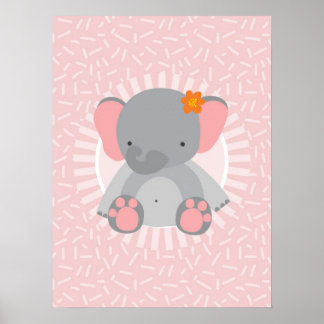 Affiche Éléphant de bébé mignon rose gris