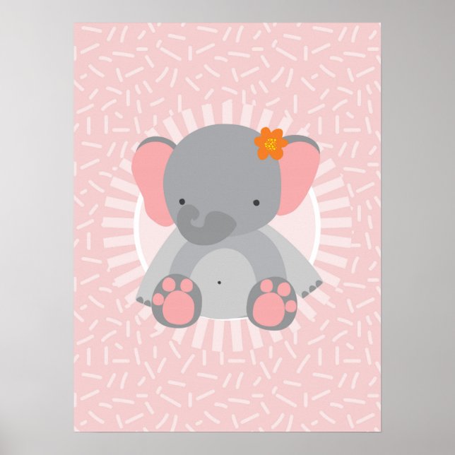 Affiche Éléphant de bébé mignon rose gris (Devant)