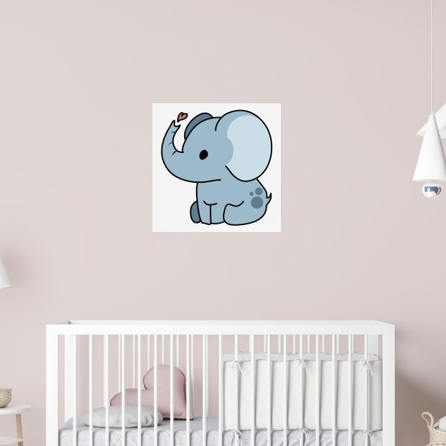 Affiche Éléphant de dessin animé mignon et fantaisiste (Pépinière 2)