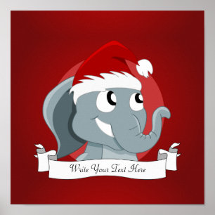 Affiche éléphant de Noël dessin animé