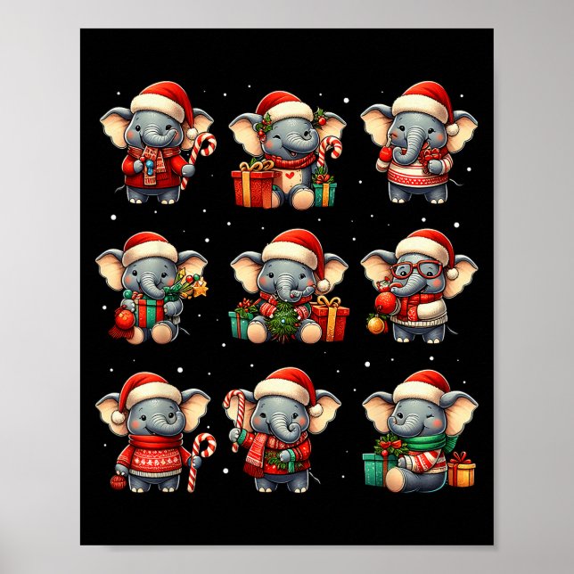 Affiche Éléphant de Noël drôle amateur d'éléphant Pyjama H (Devant)