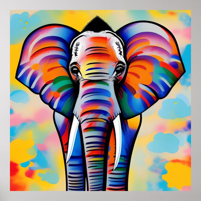 Affiche Éléphant de safari africain coloré (Devant)