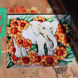 Affiche Éléphant de tournesol