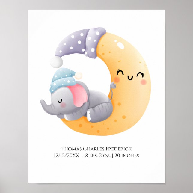 Affiche Eléphant dormant dans la lune Statistiques de nais (Devant)