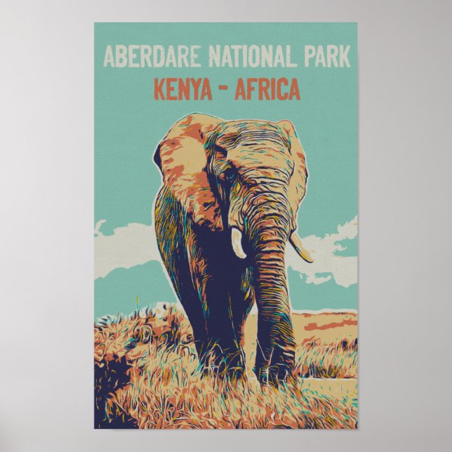 Affiche Elephant du Kenya, Parc national Aberdare (Devant)