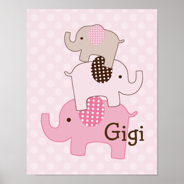 Affiche Eléphant empilé avec art Pois (Devant)