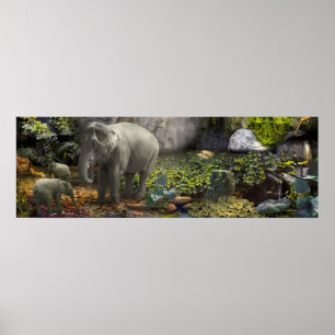 AFFICHE ELEPHANT FAMILLE "GREEN ROOM"