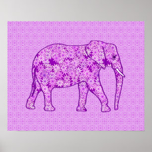 Affiche Eléphant fleur - améthyste violet