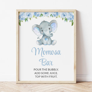 Affiche Elephant, Fleurs Bleues, Baby shower Momosa Bar