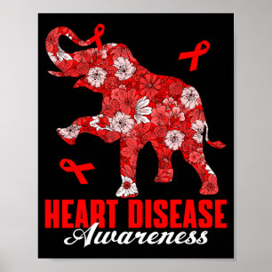Affiche Éléphant floral & Ruban rouge Mois de la malad