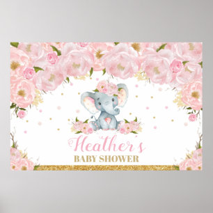 Affiche Elephant Floral Baby Shower Backdrop Banner