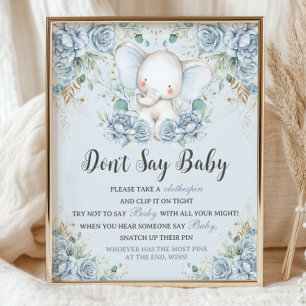 Affiche Éléphant Floral Bleu Bébé Ne Dis Pas Jeu De Bébé