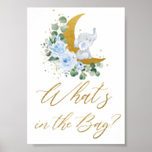 Affiche Eléphant Floral bleu Ce qu'il y a dans le sac