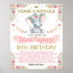 Affiche Eléphant floral Temps Capsule premier anniversaire