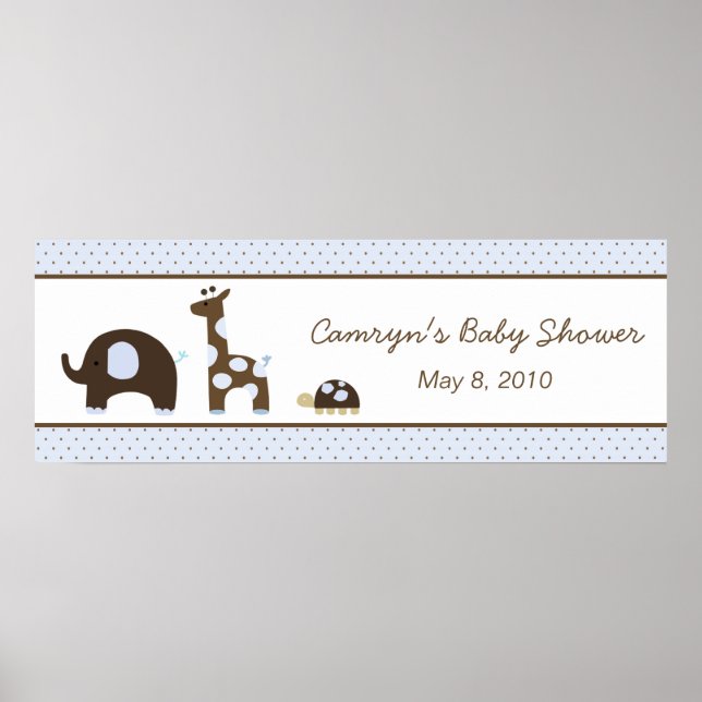 Affiche Elephant & Giraffe dans Bannière Baby shower Bleu (Devant)