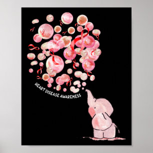 Affiche Éléphant gonflant des ballons rouges Maladie cardi