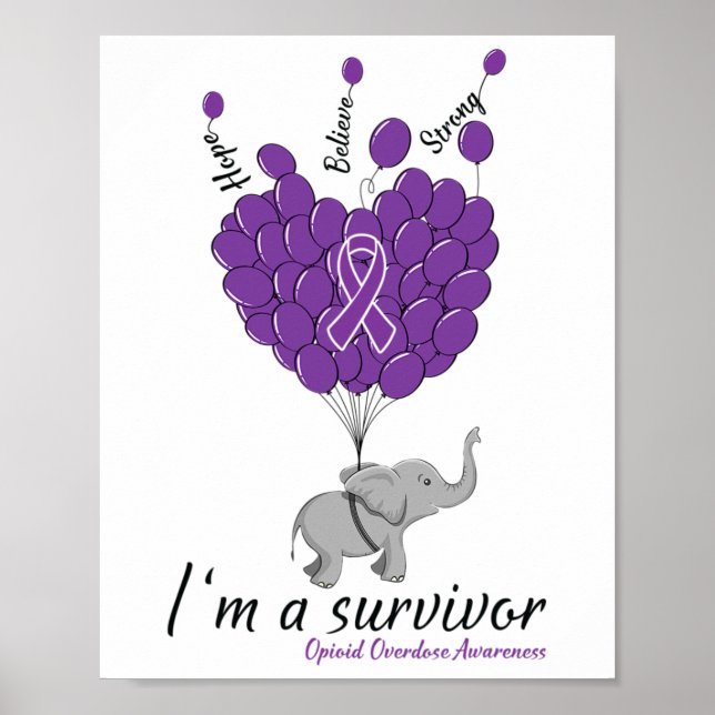 Affiche Elephant I'm A Survivor Heart Opioid Overdose Awar (Devant)