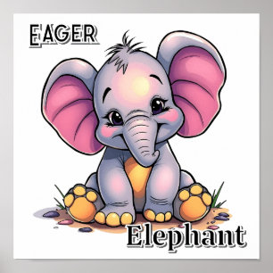 Affiche Éléphant Impatient    Art pour la Nurserie de Enfa