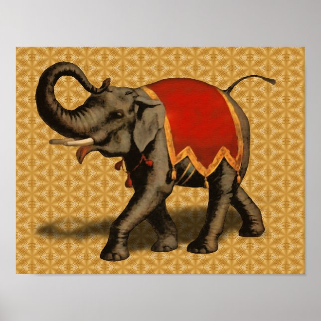 Affiche Eléphant indien avec tissu rouge (Devant)