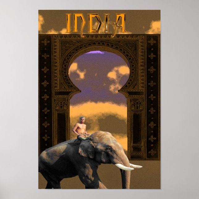Affiche Elephant indien et cavalier (Devant)