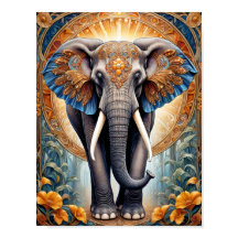 Éléphant indien sacré sur motif ethnique et fleurs