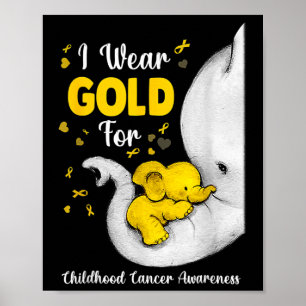 Affiche Éléphant Je Porte Ruban Doré Pour Cancer Infantile