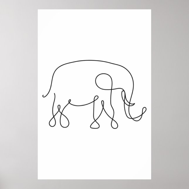 Affiche Eléphant Line Art (Devant)