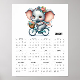 Affiche Éléphant lunaire sur un vélo Calendrier mural 2025