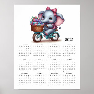 Affiche Éléphant lunaire sur un vélo Calendrier mural 2025