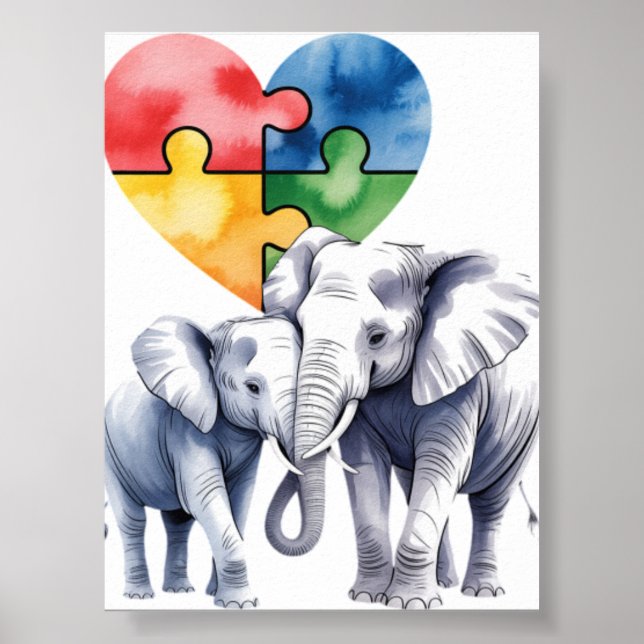Affiche Éléphant maman de sensibilisation à l'autisme avec (Devant)
