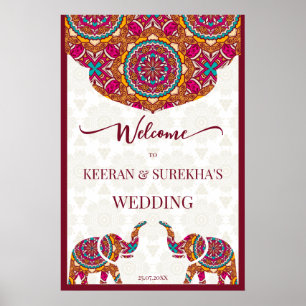 Affiche Éléphant mandala enseigne de bienvenue de mariage