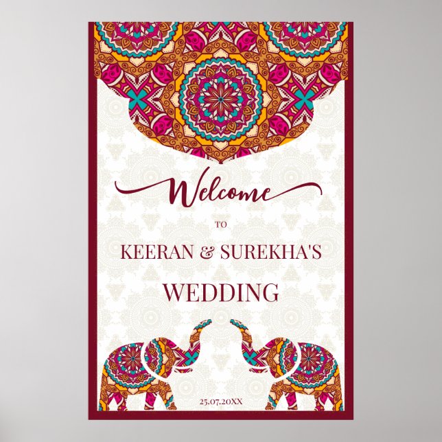 Affiche Éléphant mandala enseigne de bienvenue de mariage  (Devant)