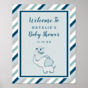 Affiche Eléphant mignon dans la marine et le Baby shower d