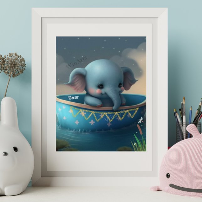 Affiche Éléphant Mignon dans un Bateau Art Personnalisé po (Créateur téléchargé)