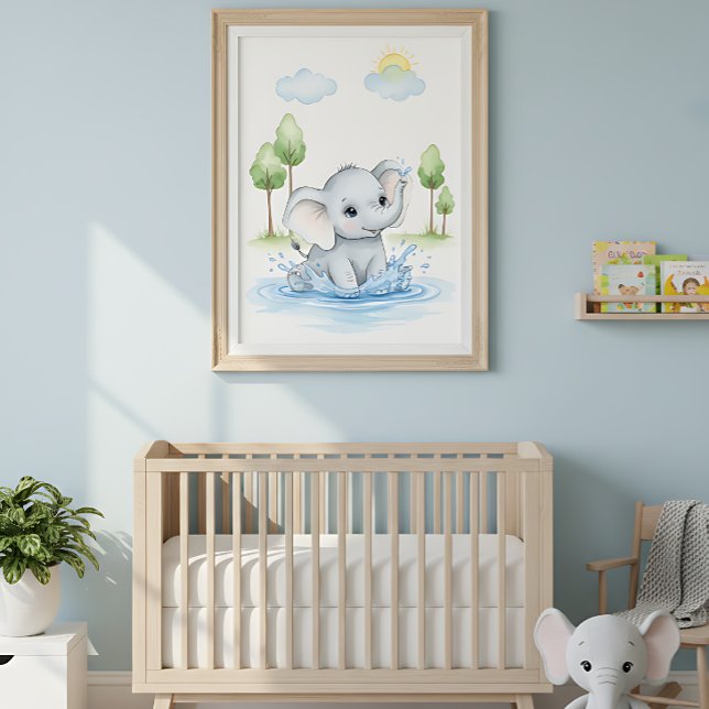 Affiche Éléphant Mignon Éclaboussant dans l'Eau (Créateur téléchargé)