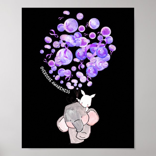 Affiche Éléphant Mignon Faisant Éclater des Lloons Violets (Devant)
