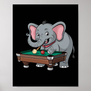 Affiche Eléphant mignon Jouer Billard Drôle Humoristique