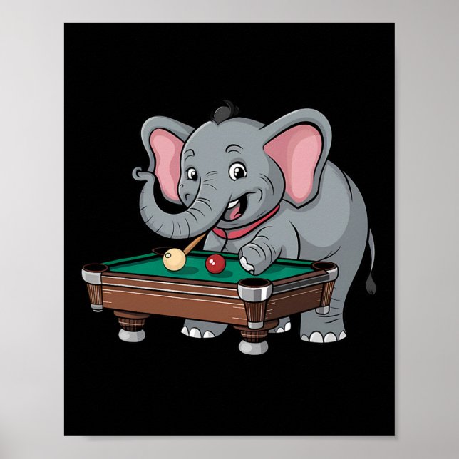 Affiche Eléphant mignon Jouer Billard Drôle Humoristique (Devant)