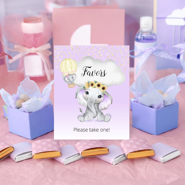 Affiche Éléphant Montgolfière Baby Shower Faveurs Violette (Créateur téléchargé)