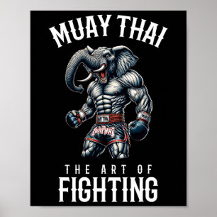 Affiche Elephant Muay Thai - Kickboxing et éléphant thaï