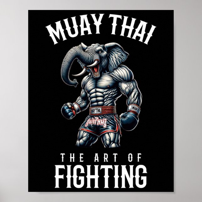 Affiche Elephant Muay Thai - Kickboxing et éléphant thaï  (Devant)