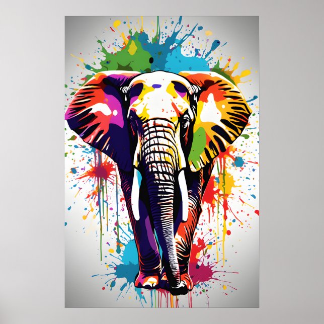 Affiche Eléphant Mur Art, Animal Wildlife Splatart (Devant)
